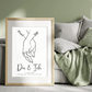 Personalisiertes Wandbild zur Hochzeit – stilvolle Line Art Hände mit Schriftzug „Du & Ich“ und individuellem Datum