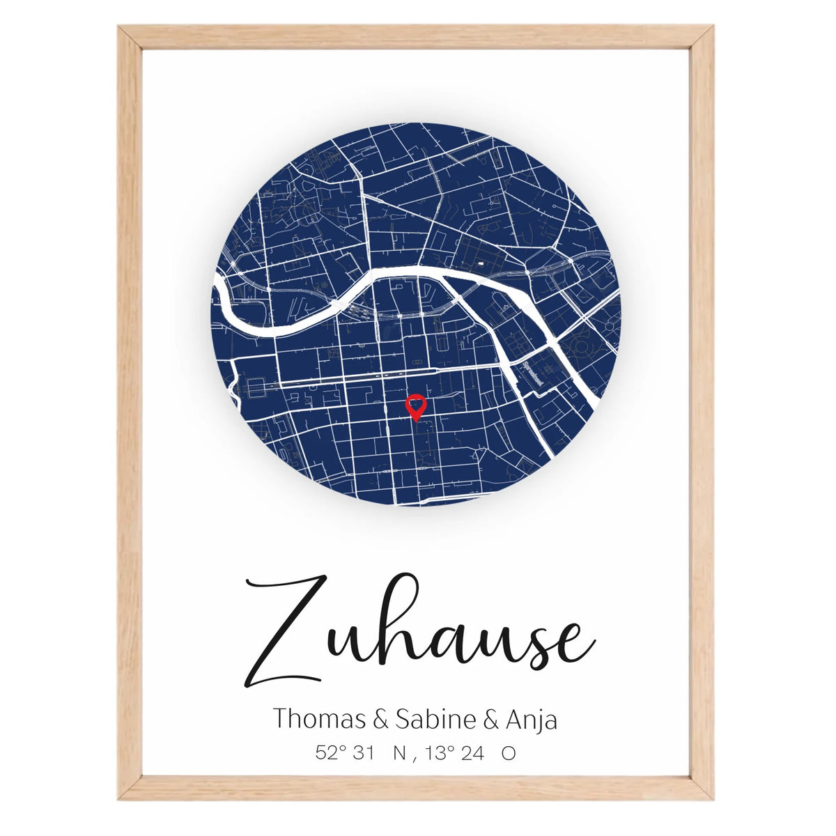 Personalisiertes Stadtkartenposter „Zuhause“ – Runde Karte in Dunkelblau mit Namen & Koordinaten | Familienposter Little Mathilda Little Mathilda Poster