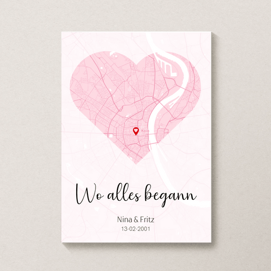 Stadtkartenposter in Herzform „Wo alles begann“ – Rosa Karte mit Namen & Datum | Geschenk zum Jahrestag Little Mathilda Little Mathilda Poster