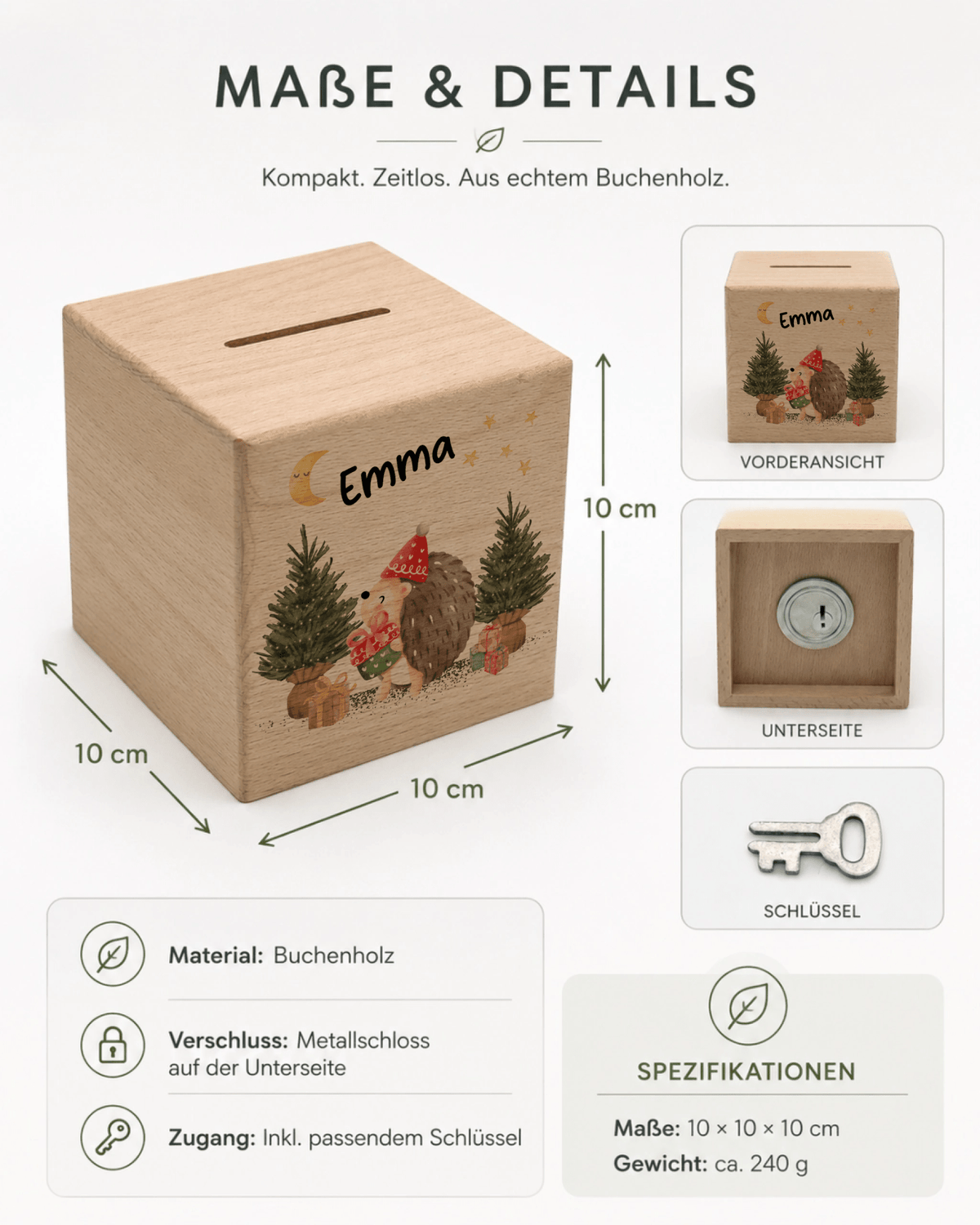 Personalisierte Holzspardose zu Weihnachten mit Name und Igel Little Mathilda Little Mathilda Spardose
