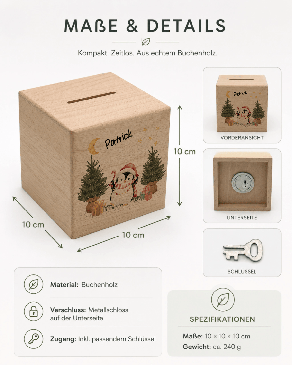 Personalisierte Holzspardose zu Weihnachten mit Name und Pinguin Little Mathilda Little Mathilda Spardose