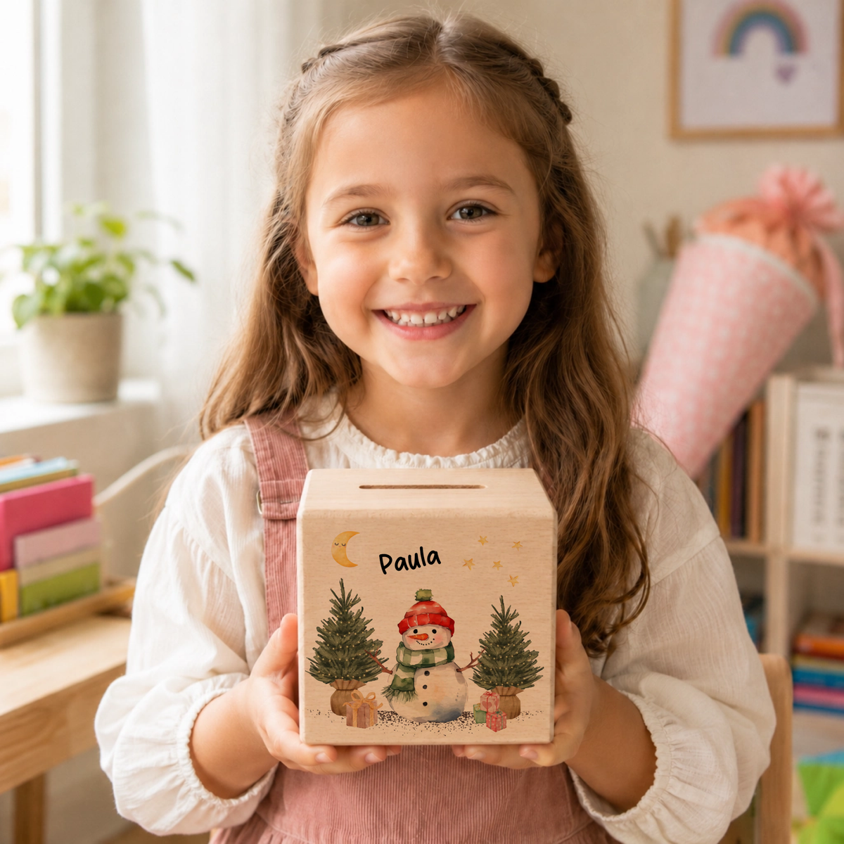 Personalisierte Holzspardose zu Weihnachten mit Name und Schneemann Little Mathilda Little Mathilda Spardose