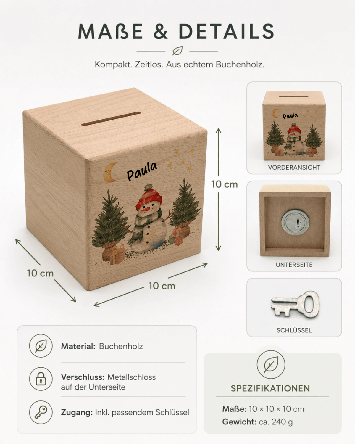 Personalisierte Holzspardose zu Weihnachten mit Name und Schneemann Little Mathilda Little Mathilda Spardose