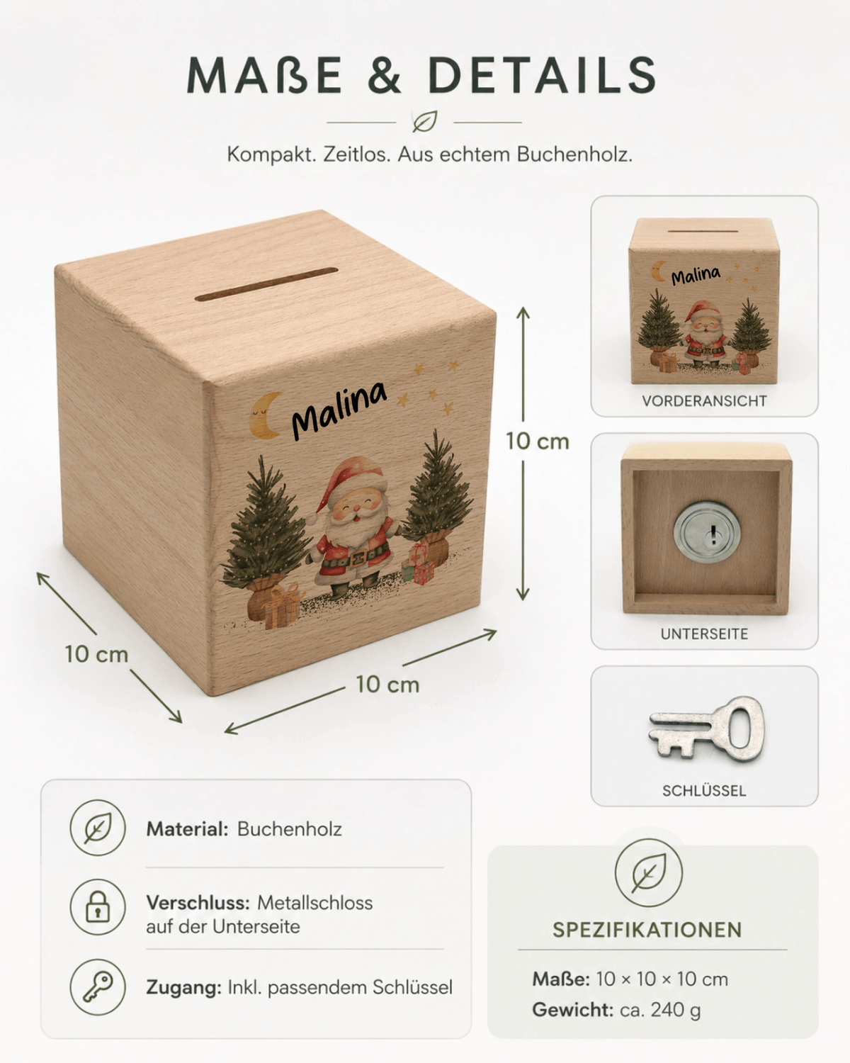 Personalisierte Holzspardose zu Weihnachten mit Name und Weihnachtsmann Little Mathilda Little Mathilda Spardose