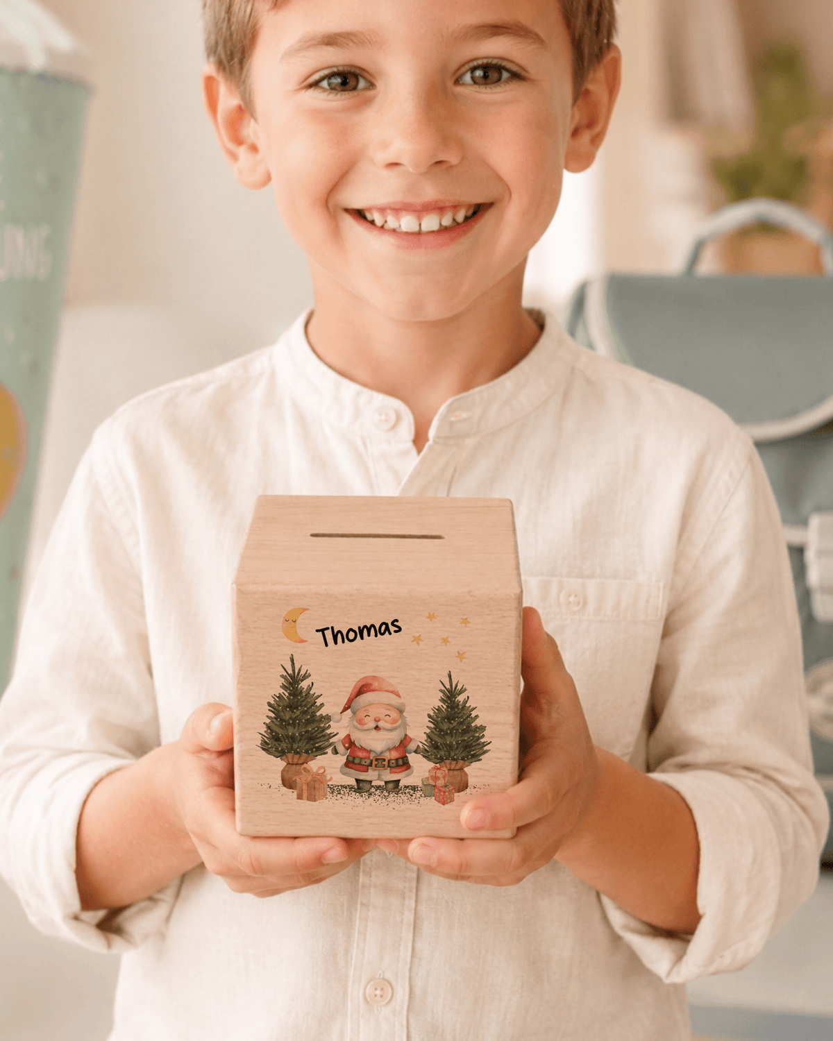Personalisierte Holzspardose zu Weihnachten mit Name und Weihnachtsmann Little Mathilda Little Mathilda Spardose