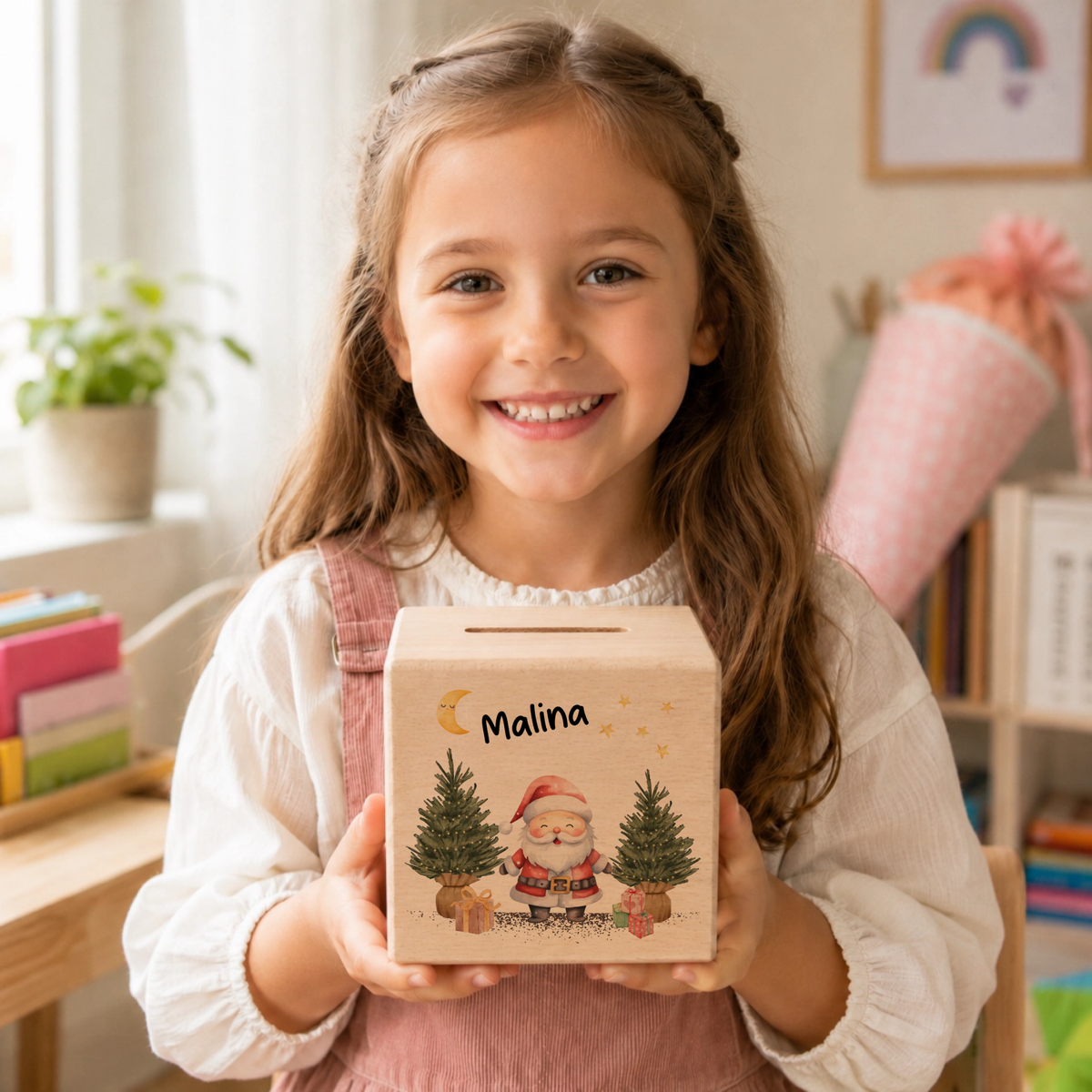Personalisierte Holzspardose zu Weihnachten mit Name und Weihnachtsmann Little Mathilda Little Mathilda Spardose