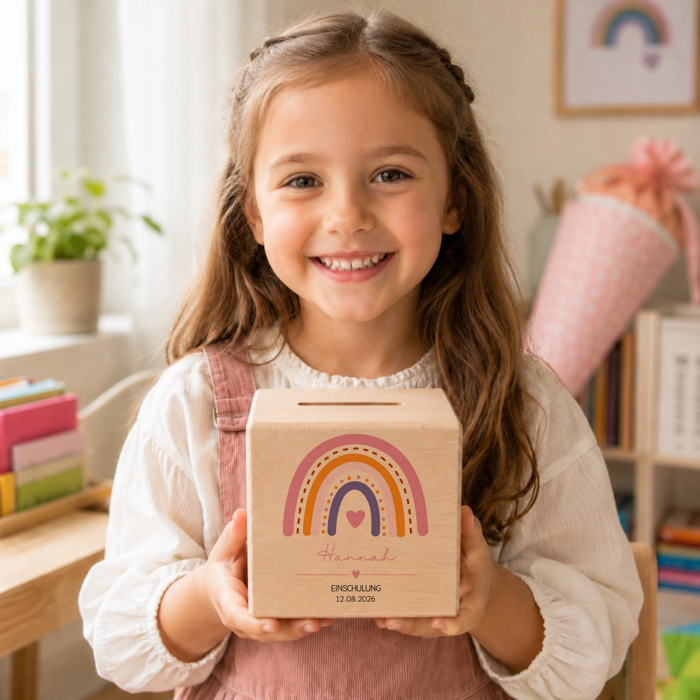 Personalisierte Holzspardose zur Einschulung mit Regenbogen, Name & Datum Little Mathilda Little Mathilda Spardose