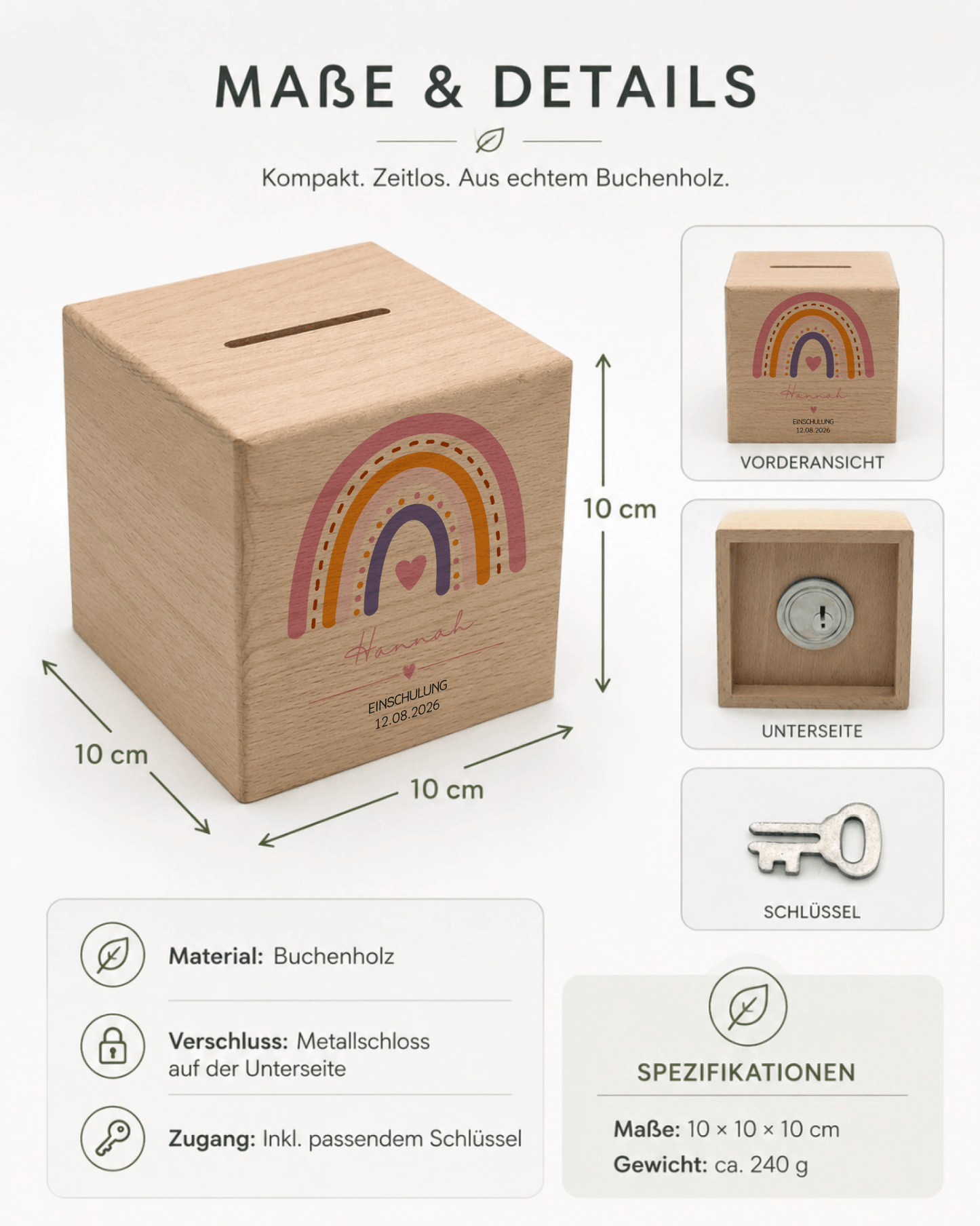 Personalisierte Holzspardose zur Einschulung mit Regenbogen, Name & Datum Little Mathilda Little Mathilda Spardose