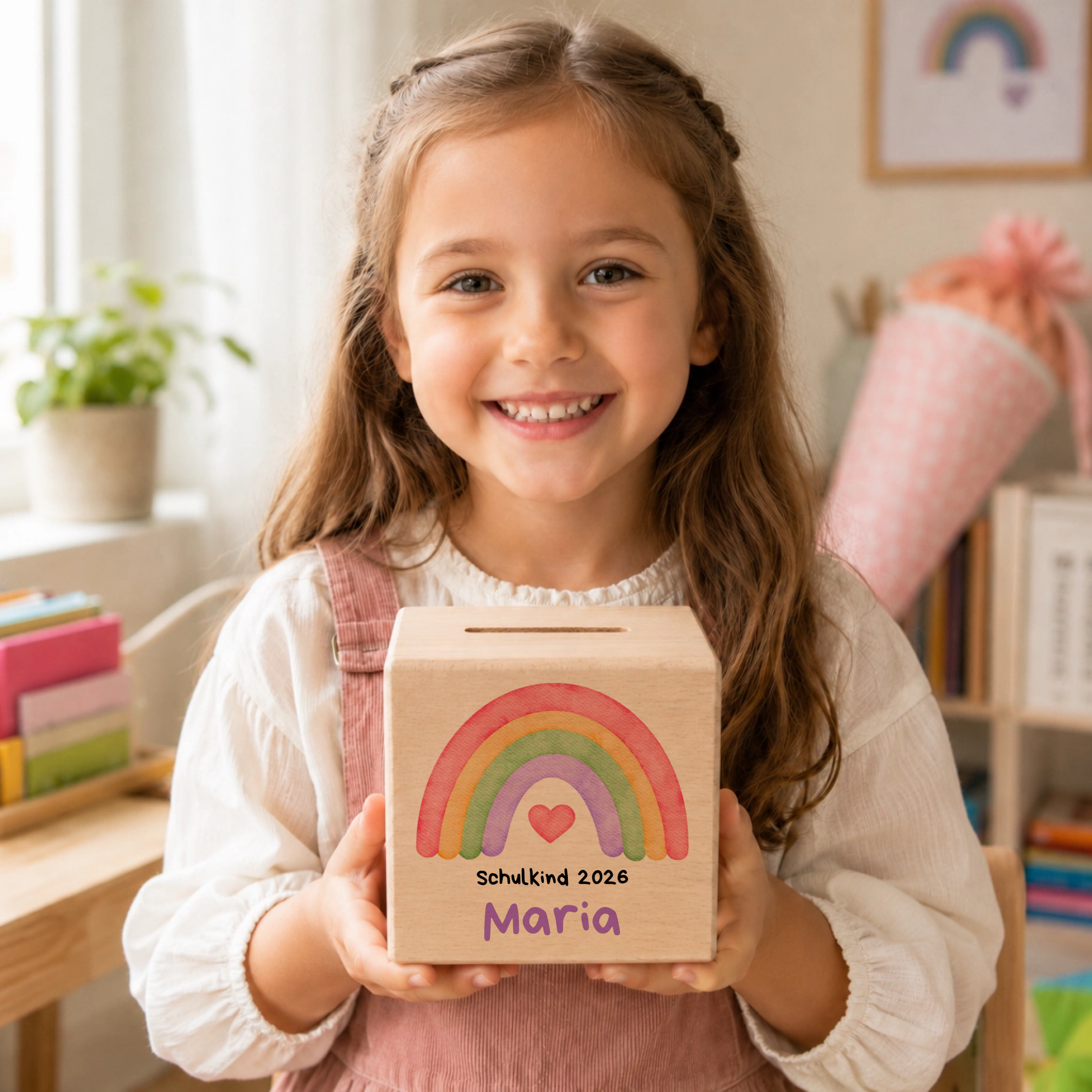 Personalisierte Holzspardose zur Einschulung „Schulkind 2026“ mit Name Little Mathilda Little Mathilda Spardose