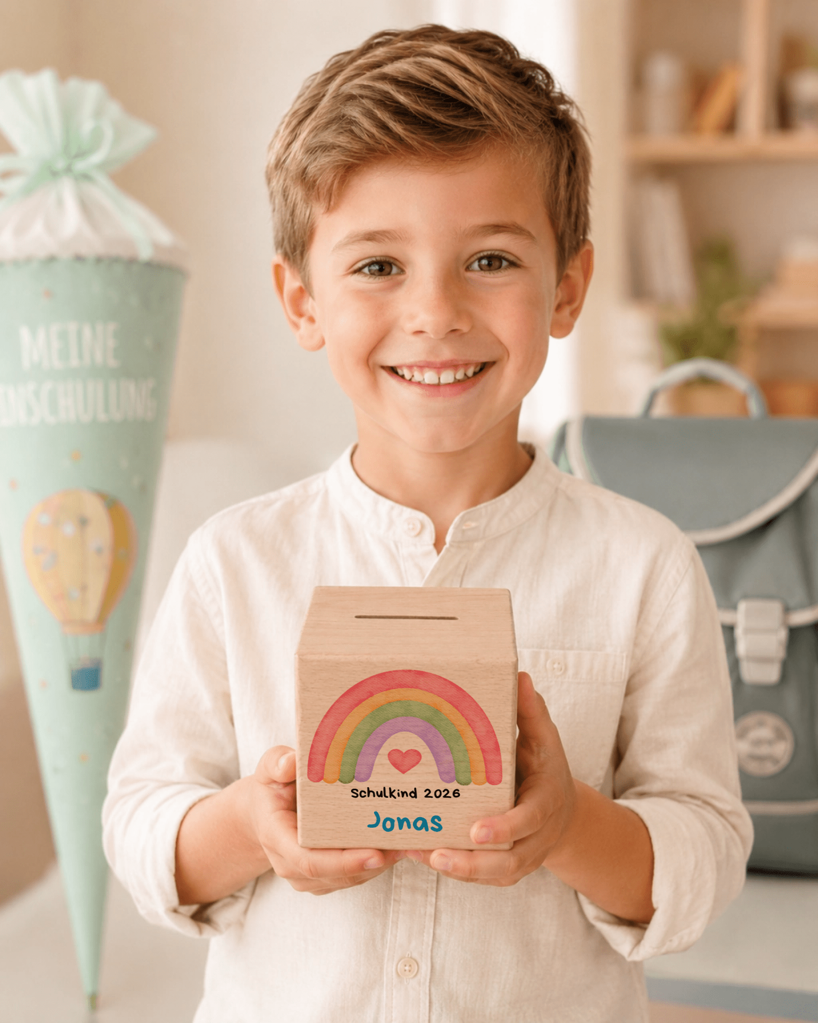 Personalisierte Holzspardose zur Einschulung „Schulkind 2026“ mit Name Little Mathilda Little Mathilda Spardose