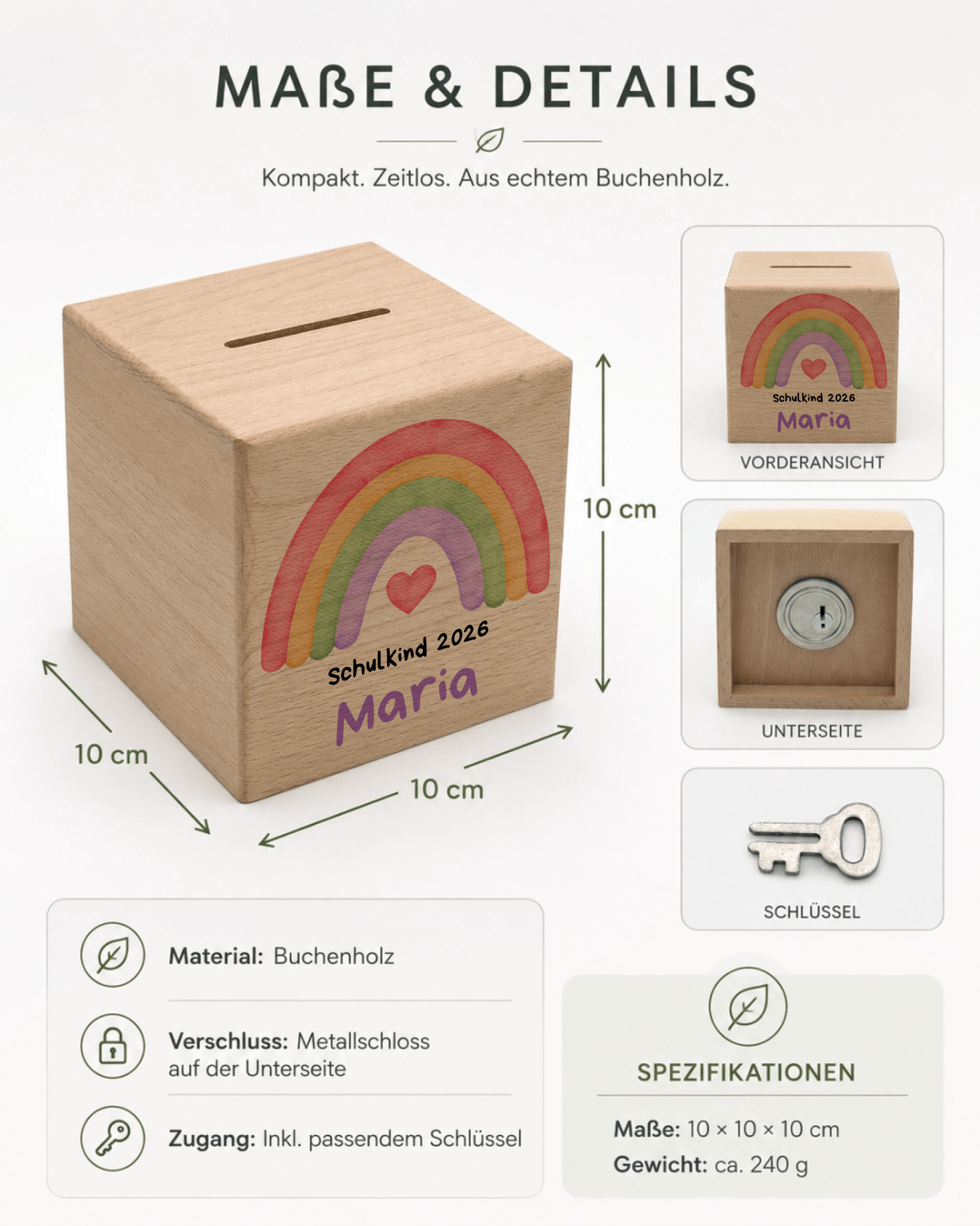Personalisierte Holzspardose zur Einschulung „Schulkind 2026“ mit Name Little Mathilda Little Mathilda Spardose