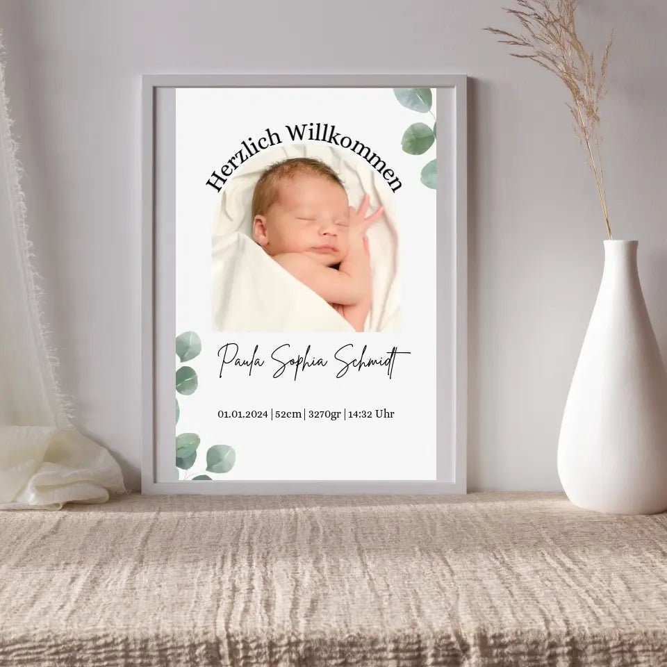 Poster Geburtsposter Eukalyptus mit Geburtsdaten Little Mathilda